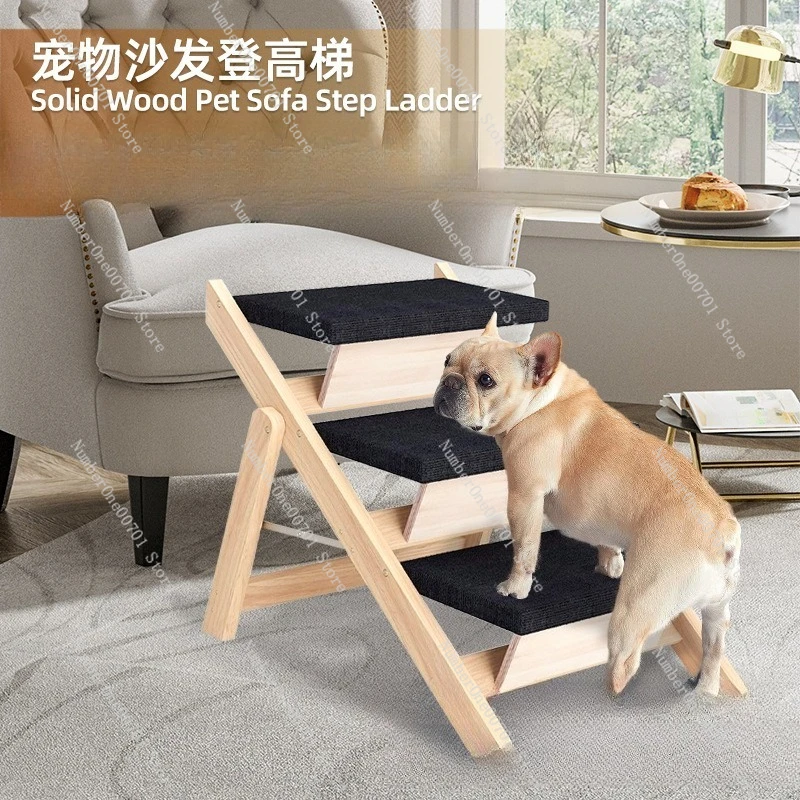 Solid Wood Pet Stairs, 2-in-1 Convertible Steps Stable Structure Heavy Load Bearing for Dog Cat