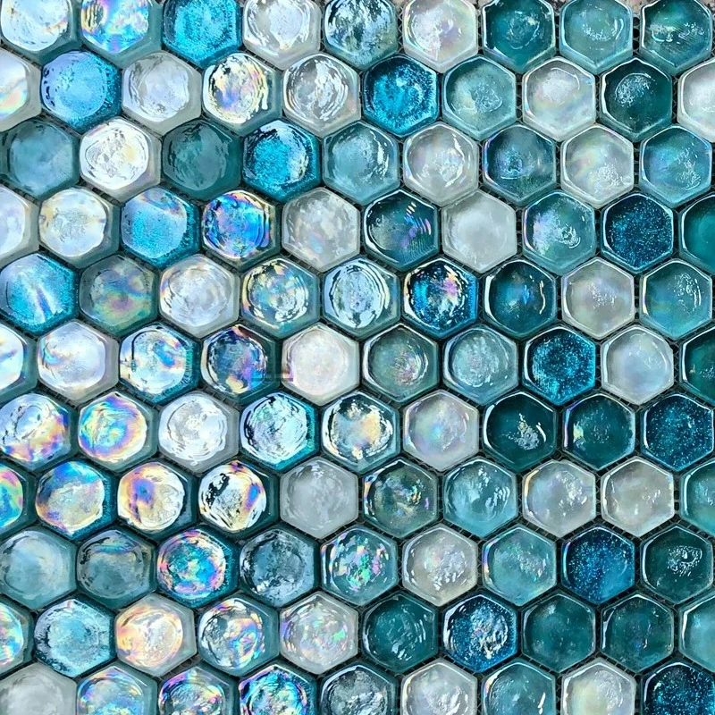 Blue Nordic Hexagonal Mosaic White Red Bathroom Balcony Kitchen Swimming Pool Villa Background Wall Crystal Brick