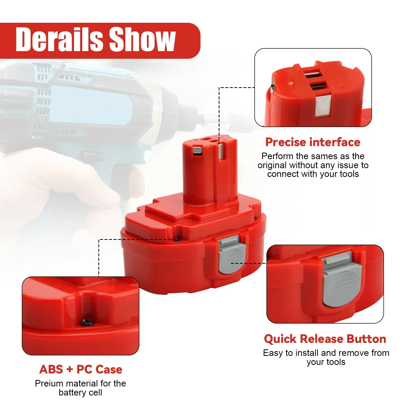 بطارية Ni-MH قابلة لإعادة الشحن 18 فولت 12800 مللي أمبير في الساعة 1/2 قطعة | مناسبة تمامًا لماكيتا 1822/1823/1834/1835 والموديلات مثل 192827 - 3/192829 - 9