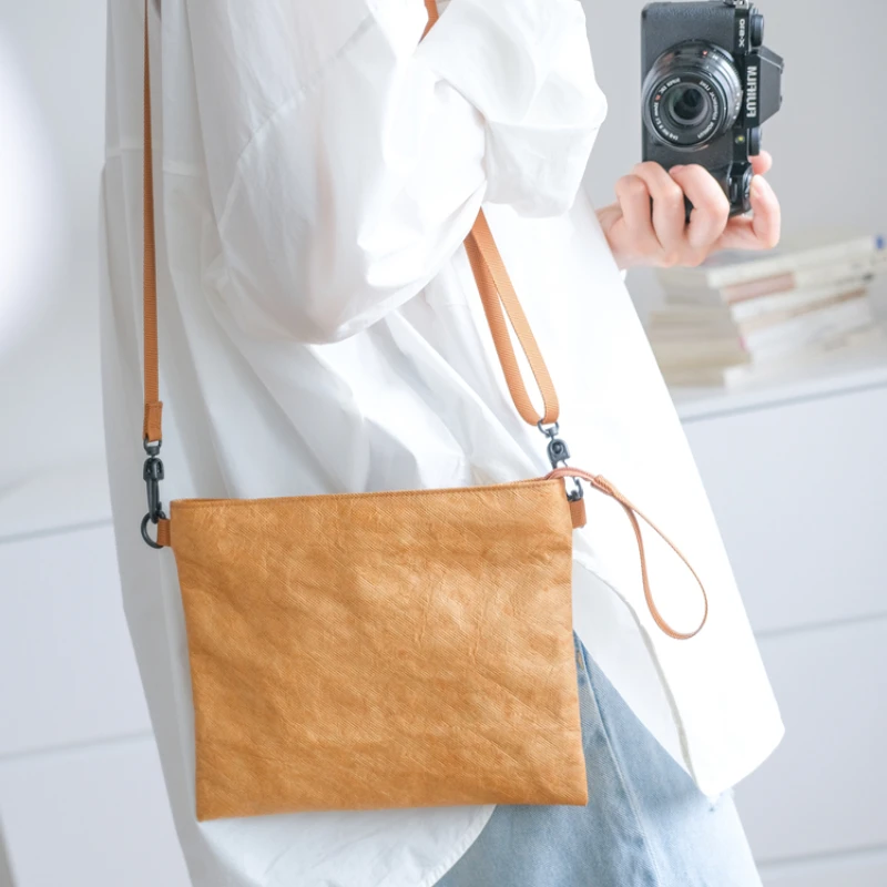 NEW Shoulder Bag Kraft Paper Retro Waterproof Eco-Friendly Women's Crossbody Bag Square Mobile Phone Wallet Trend Storage Bag