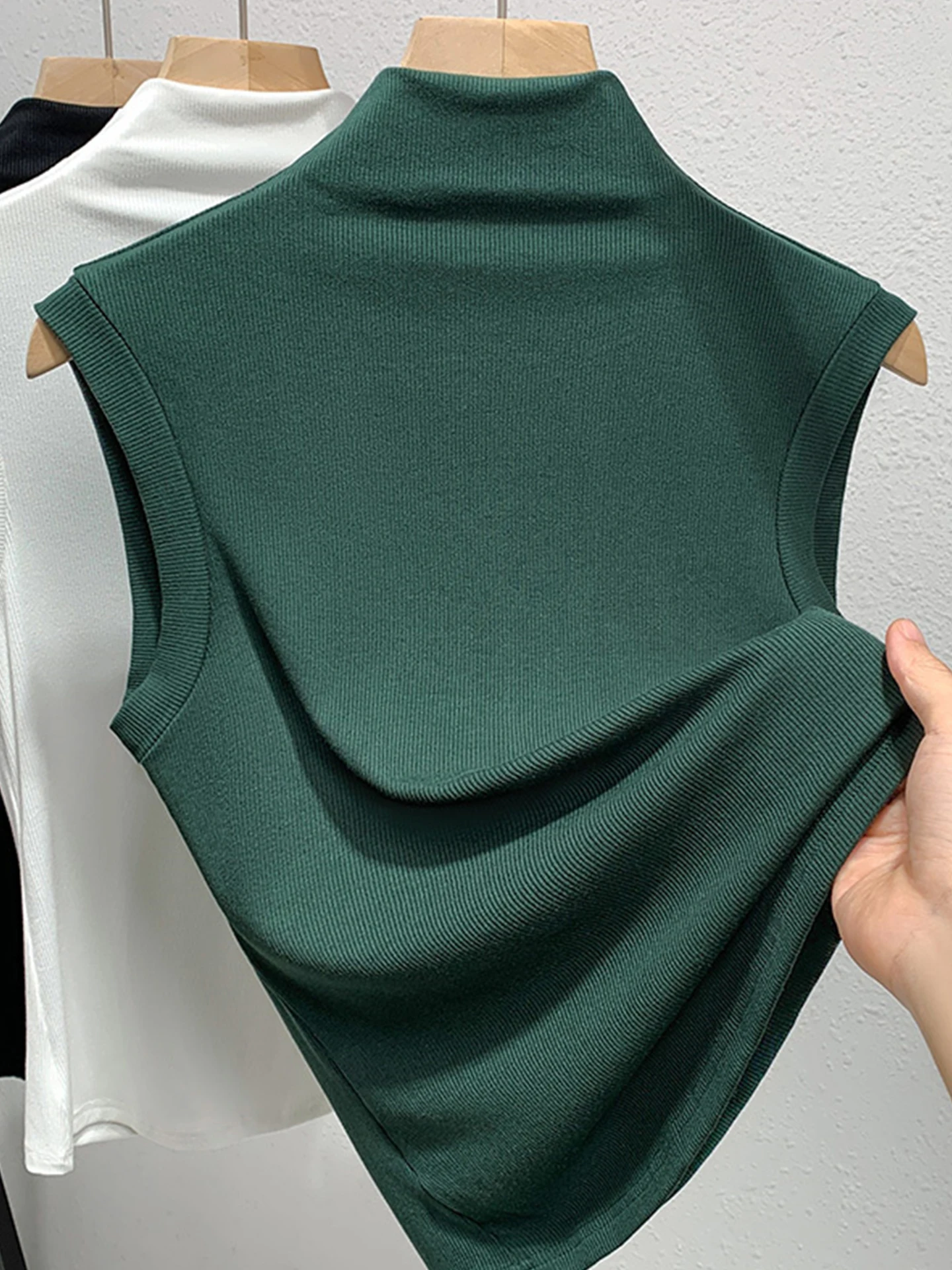 Slim Fit Knitted Vest Top f High Collar Svel Pure Color Inner Wear Base irt Commute Sle Korean Version Summer 2025