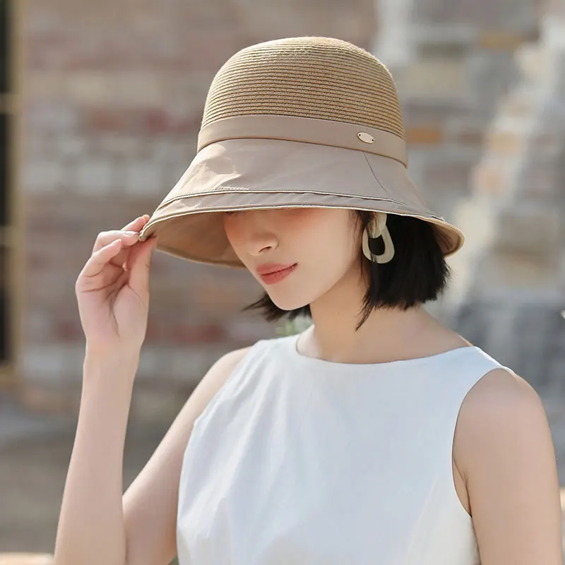 

Wide-brimmed Sun Hats Women's Straw Bucket Hat UV Protection Foldable Panama Sun Protection Cap Holiday Outdoor Sport Visor