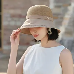 Wide-brimmed Sun Hats Women's Straw Bucket Hat UV Protection Foldable Panama Sun Protection Cap Holiday Outdoor Sport Visor