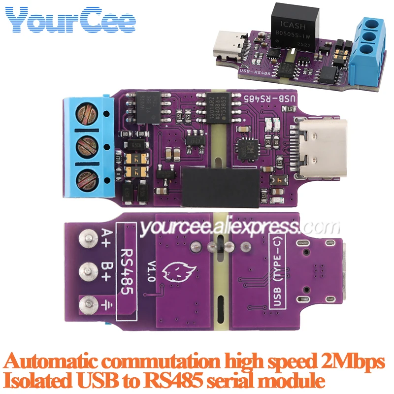 5pcs/1pc Isolated USB to RS485 Serial Port Board Module Automatic Commutation High Speed 2Mbps Communication Power Isolation