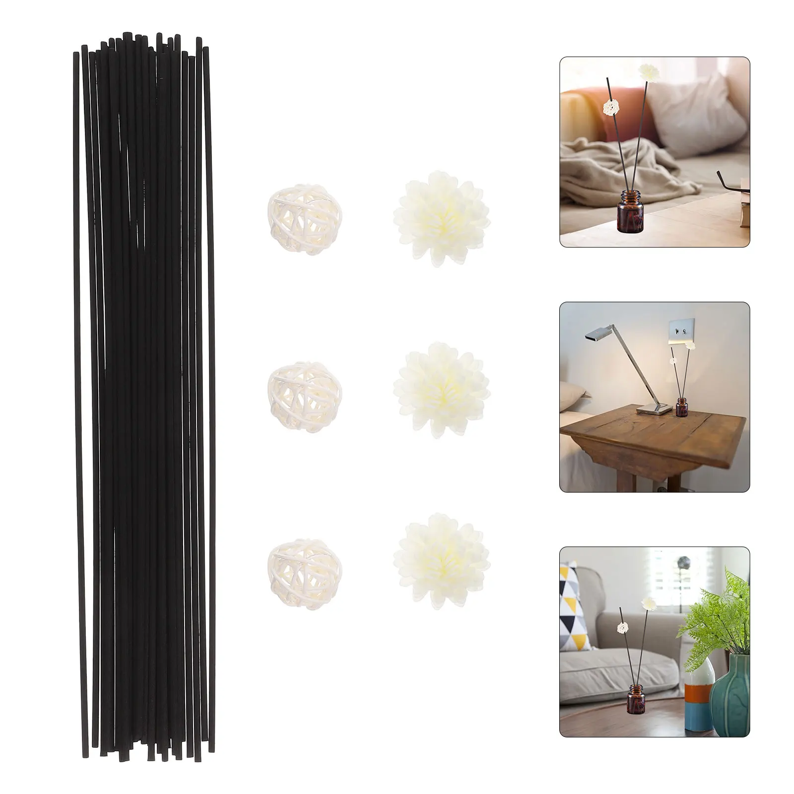 1 комплект, реалистичные палочки для цветов Пе, черные стержни, долговечный аромат, декор для дома, офиса, спальни, аксессуары для ароматерапии, незаменимые