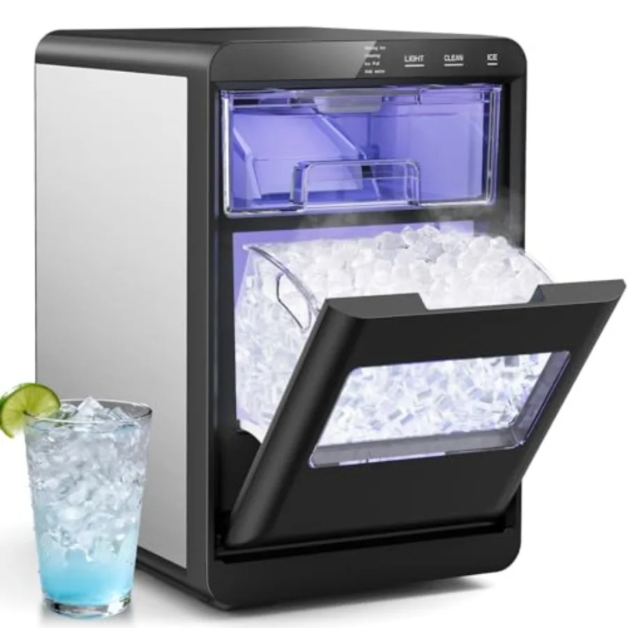 

Countertop nugget ice maker for home, kitchen, office, party; stainless steel; silver; 44 lbs/24h output, soft ice in 5-10 mins