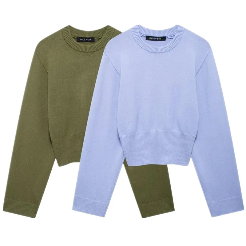 

2024 Autumn New Women's Knittedwear Flat Needle Wide Sve Long Sve round Ne Pullover Knitwear Commute Sle ort Length