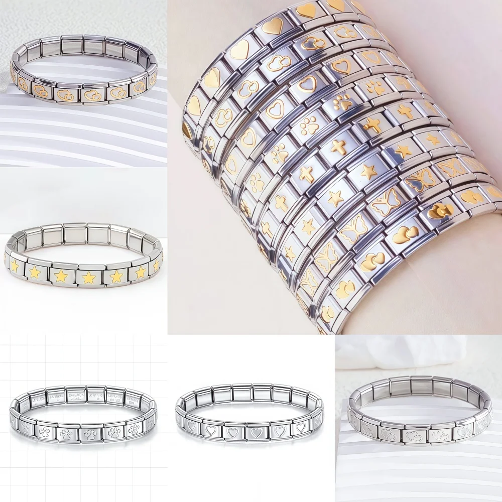 

Love Butterfly Italian Charm Fit 9mm 18PCS Link Bracelet Stainless Steel Watch Chain elasticity Bangle DIY Jewelry