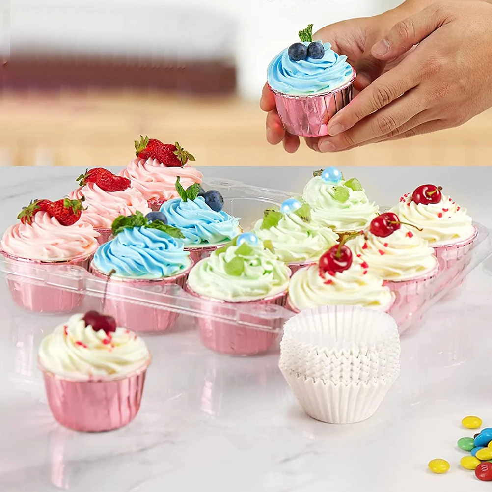 

5Pcs Clear Plastic Cake Tray Bakery Carrier Mini Cupcake Containers Take Out Travel Stackable Boxes For Dessert