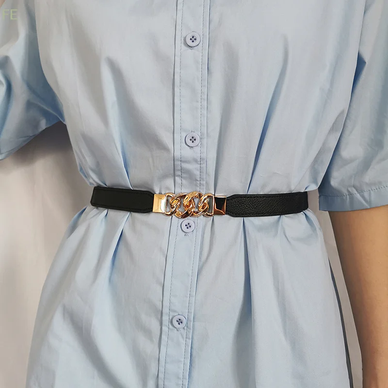 

[F] 3 Colors Chain Belt Elastic Waist Belts For Women Ladies Coat Waistband Decorations