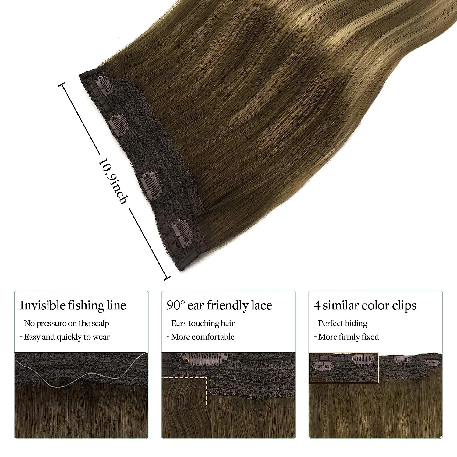 وصلات شعر بشري طبيعي وصلات شعر سلكية غير مرئية مستقيمة ذهبية أشقر Balayage خط صيد ريمي مع 4 مقاطع #3