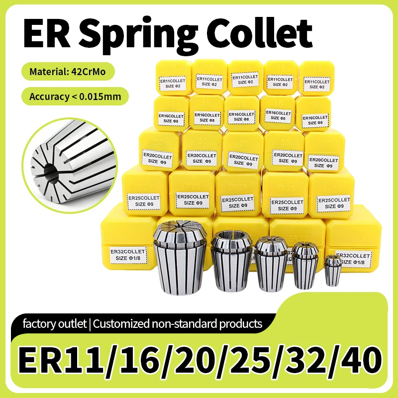 ER11 ER16 ER20 ER25 ER32 ER40 Precision Spring Collet Chuck 0.015mm for CNC Milling Tool Holder Engraving Machine Spindle Motor