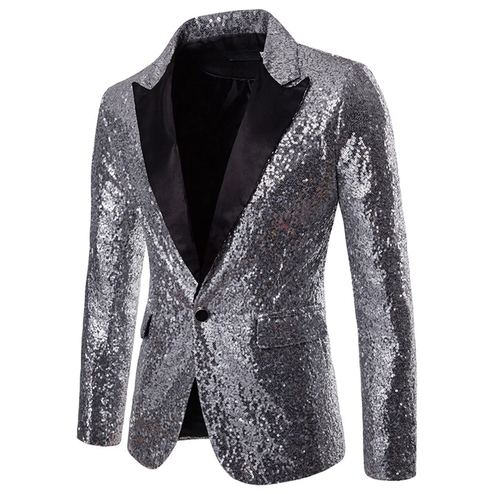 Mens Sequin Performance Gentlemen Blazer Suit Long Sleeve Lapel Tuxedo Coat for Wedding Prom Party Nightclub Dance Ceremoney