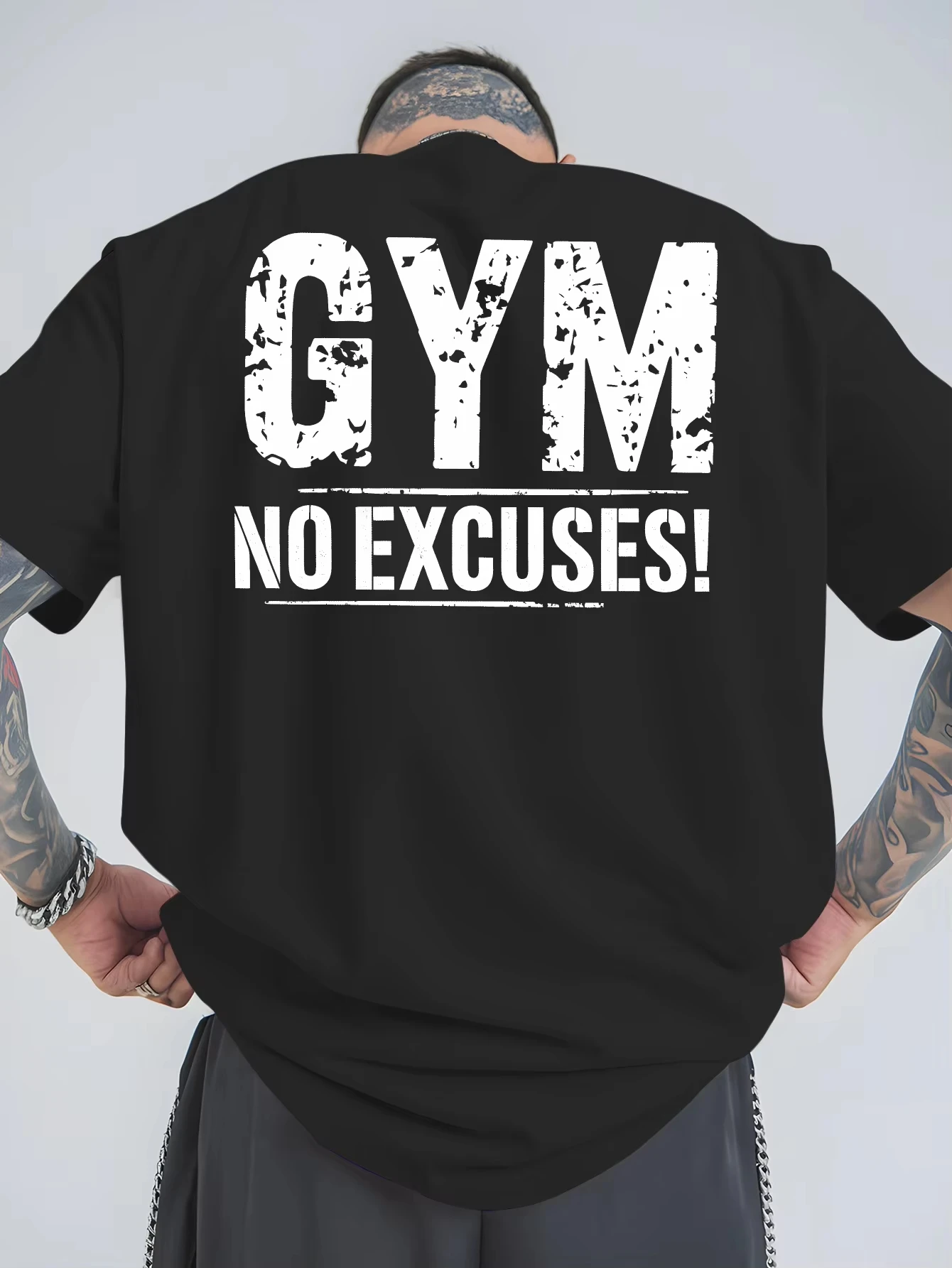 Unisex T‑shirt GYM No Excuses Distressed Text Graphic Tee Crew Neck Short Sleeve Fitness Workout Casual Gym Streetwear Top