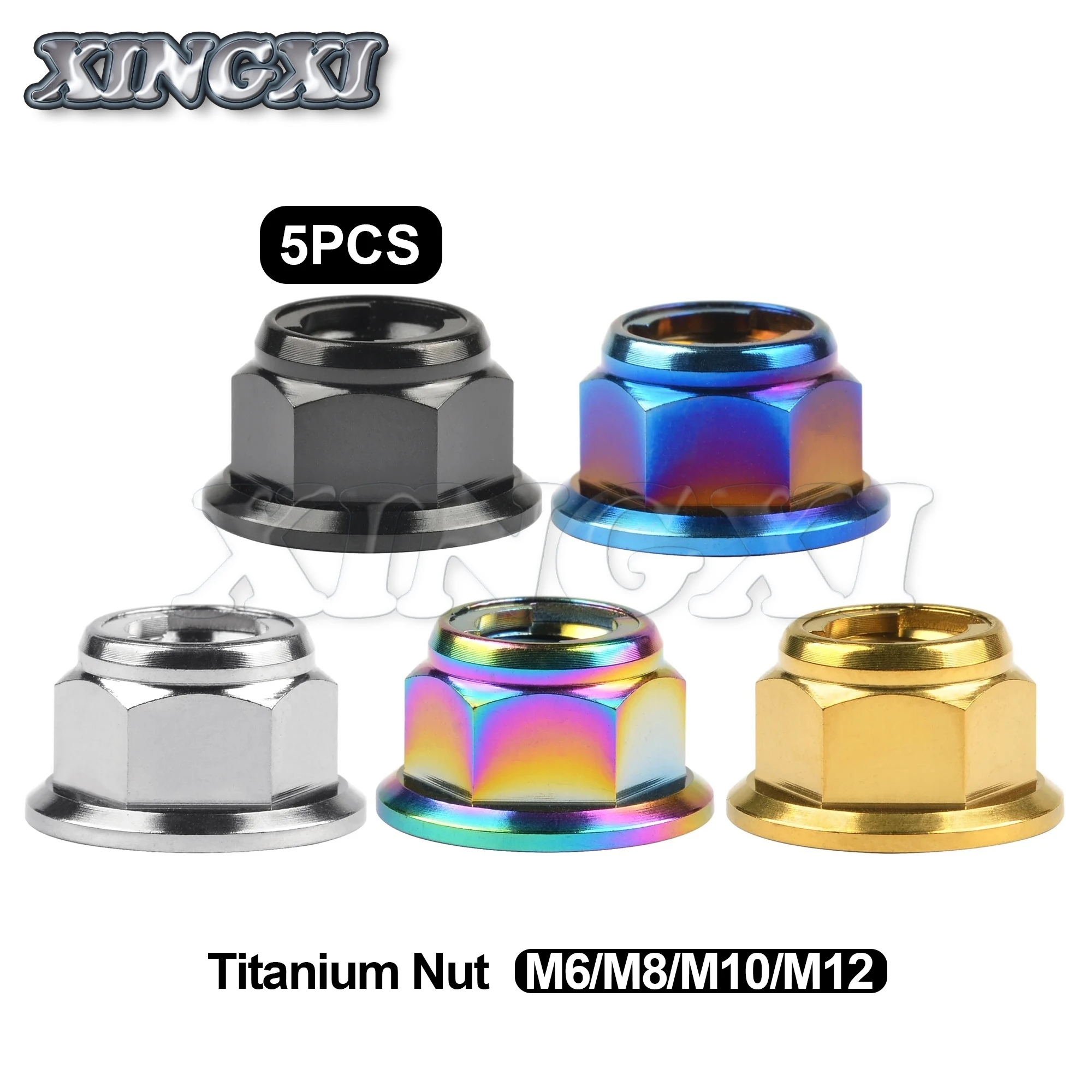 

Xingxi 5PCS M6 M8 M10 M12 Titanium Flange Metal Lock Nuts for Bicycle Motorcycle Car Fastener