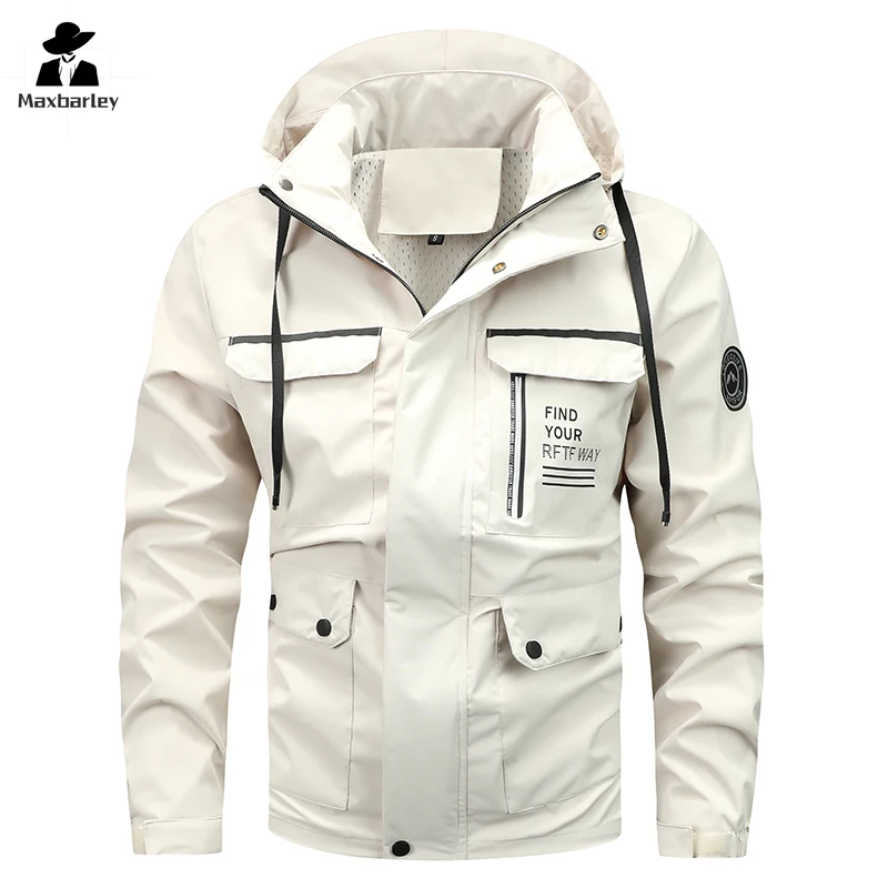 Coupe-vent imperméable extérieur pour hommes, manteau à capuche de poche multifonction, veste de travail décontractée, escalade, canadisme, boxe, automne