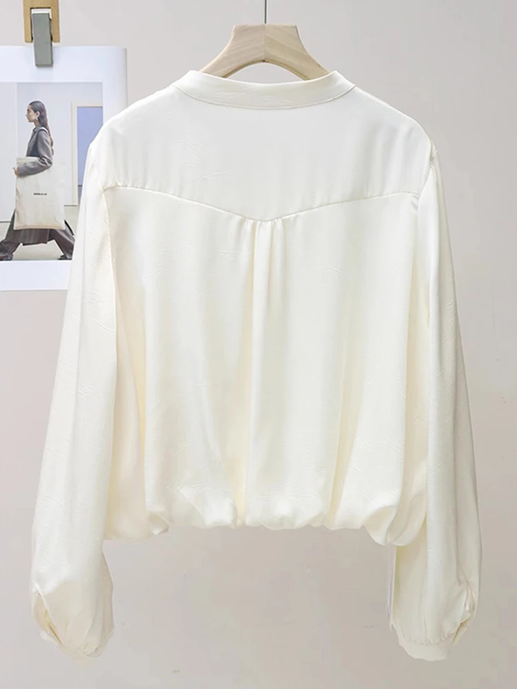 Długi, luźny top damski z satyny acetatowej, zapinany na jeden guzik, wyszczuplający, casualowy, jedwabny, idealny do pracy.