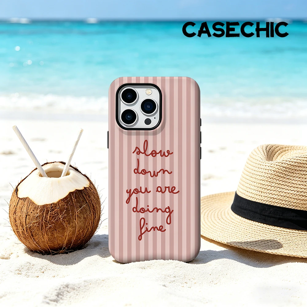 CaseChic Hülle Matte Bumper für MagSafe Hülle für iPhone 17 16 15 14 Plus Pro Max Stoßfeste Harte PC-Hülle Pink Stripe Slow Life Cover