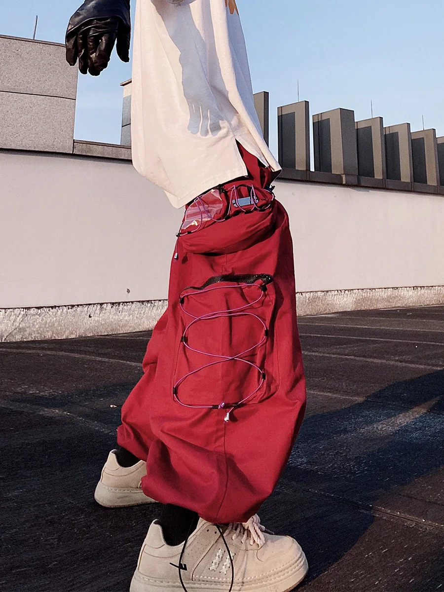 Niche Hip Hop Skateboard Pants High Street Fashion Ankle-Tied Loose Wide Leg Sports Tooling Functional Lantern Ankle-Length