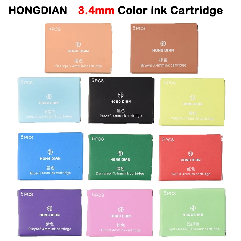 HONGDIAN 5/10/15 PCS 3.4mm Color Ink Cartridge Refill Fountain Pen Office School Stationery Ink Supplies Fountain Pen Ink