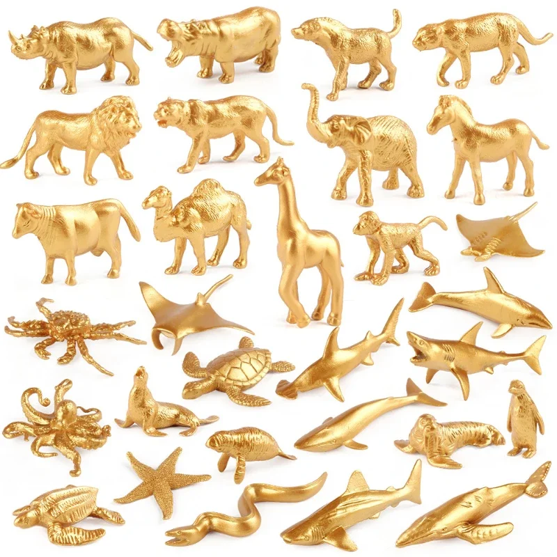 

Золотые фигурки животных, игрушки Jumbo Safari, фигурки зоопарка, джунгли, дикий океан, морские морские животные для детского душа, декор, день рождения