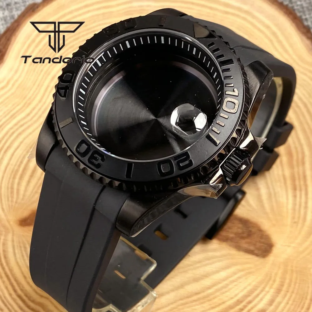 Black Pvd 40mm Watch Case with Chapter Ring Sapphire Glass Rubber Silicone Strap Fit NH34 NH35 NH36 ETA2824 PT5000 Auto Movement