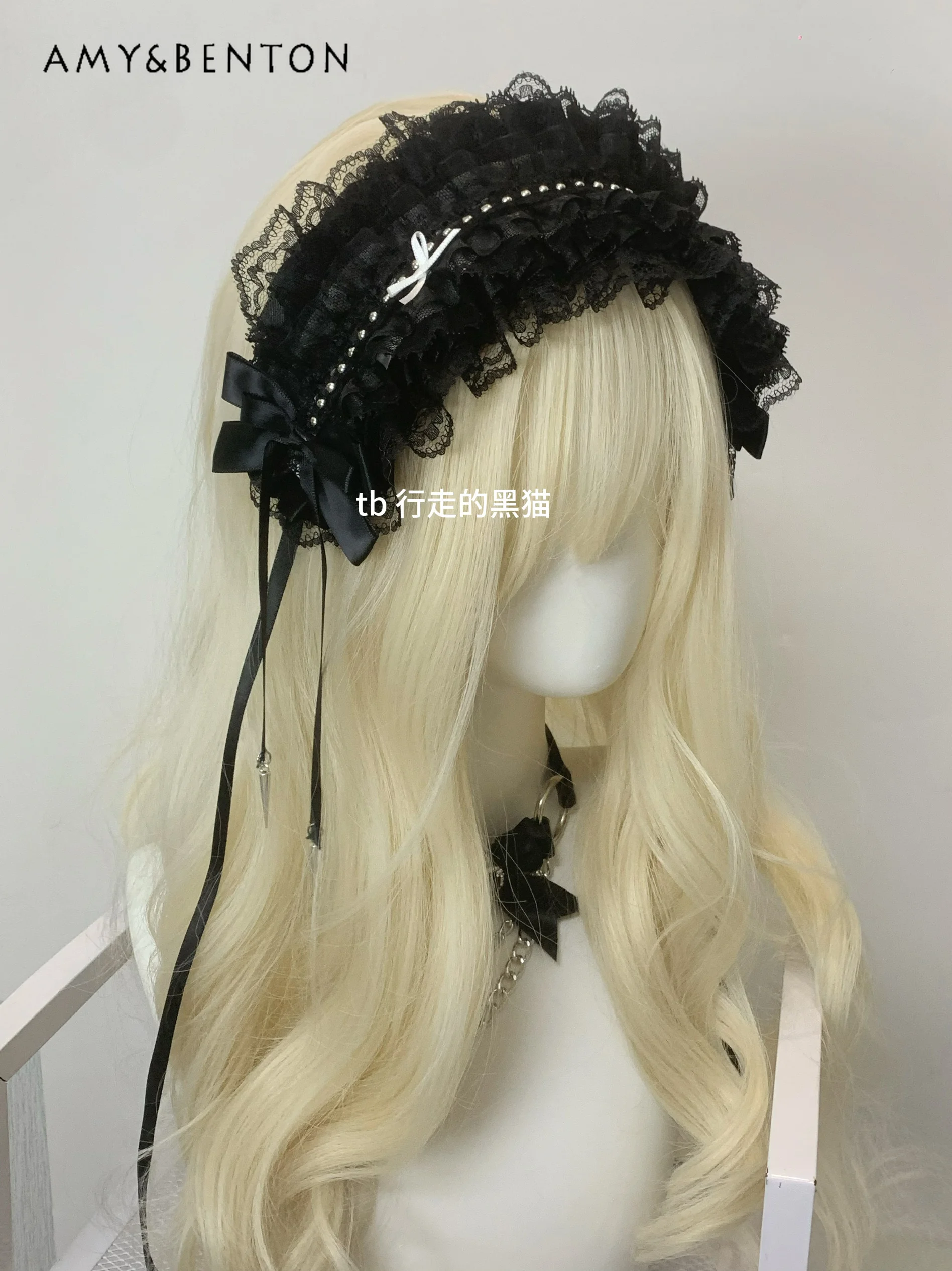 

Original Subculture Mine Series Heavy Industry Headband Lolita Hair Bands for Women Goth Lace Willow Rivet Bow Hair Accessories