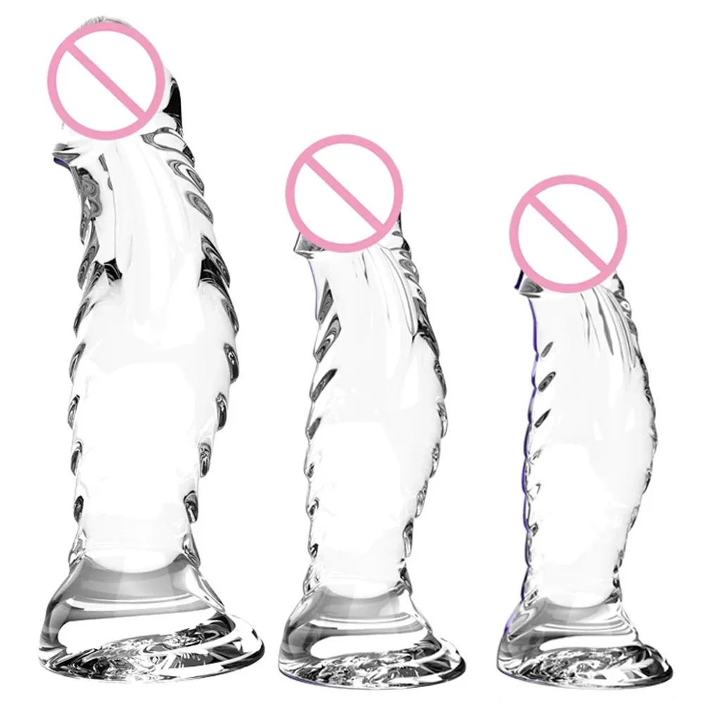 Crystal Clear Spiral Glass Dildo with Strong Suction Cup Base, Transparent Realistic Anal Vaginal Sex Toy for Women Men Couples
