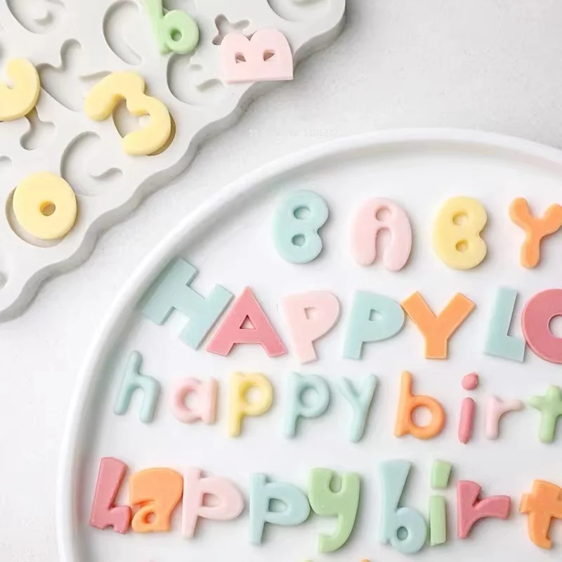 Diy26 English Upper and Lower Case Mold Chocolate Number Letter Mold Fondant Cake Birthday Art Word Silicone Letter Mold