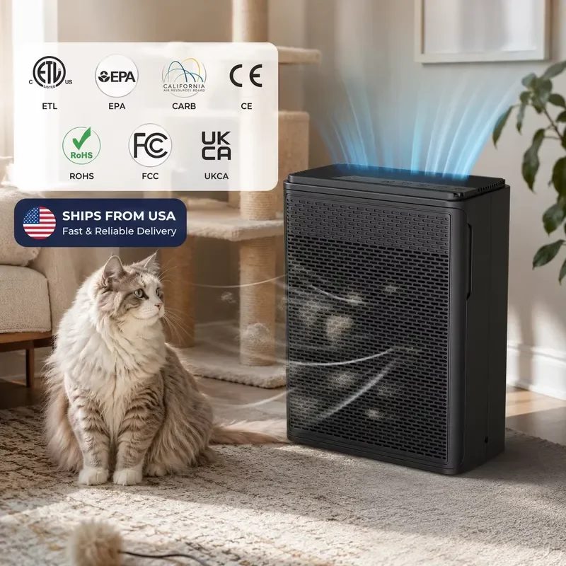 Pet-friendly HEPA air purifier Large floor air purifier for home use, suitable for dog and hair odors, fast local