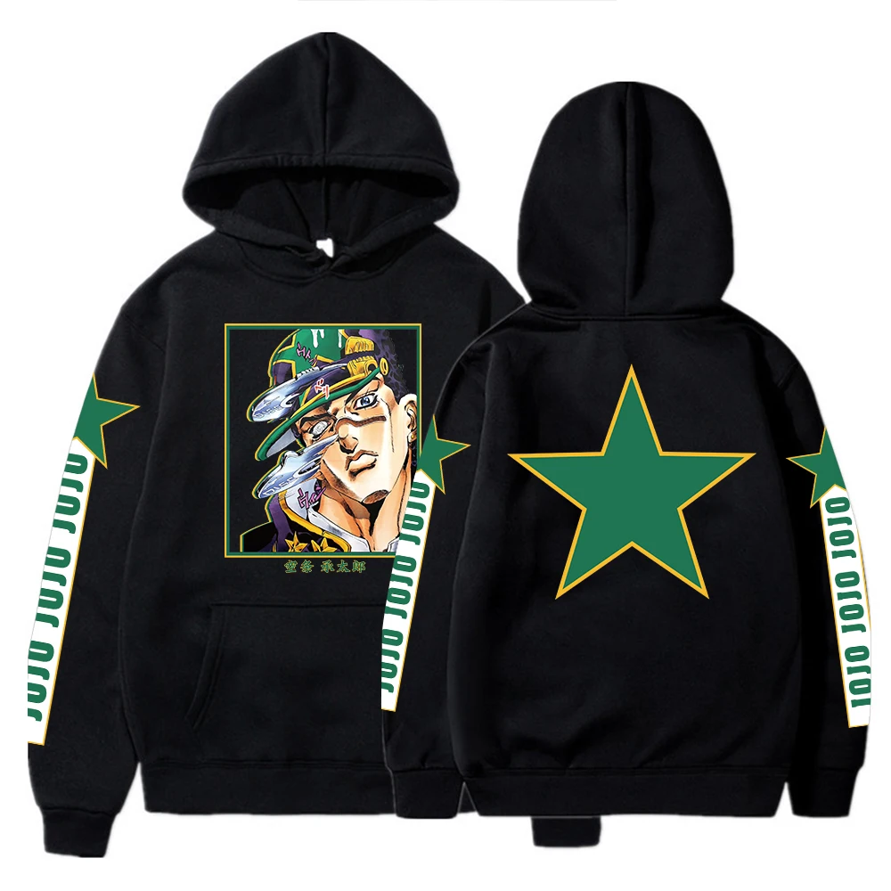 Harajuku Kujo Jotaro اليابان أنيمي جوجو غريب مغامرة هوديس المرأة موضة الهيب هوب المتضخم كم طويل بلوزات الملابس