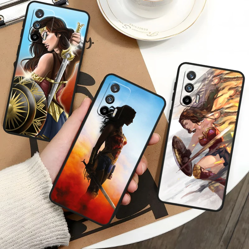 W-wonders Woman Cute For OPPO Realme GT3 2 C55 C33 C35 C30S C31 X3 X2 Q5i Q3S C21Y Pro Black Silicone Phone Case