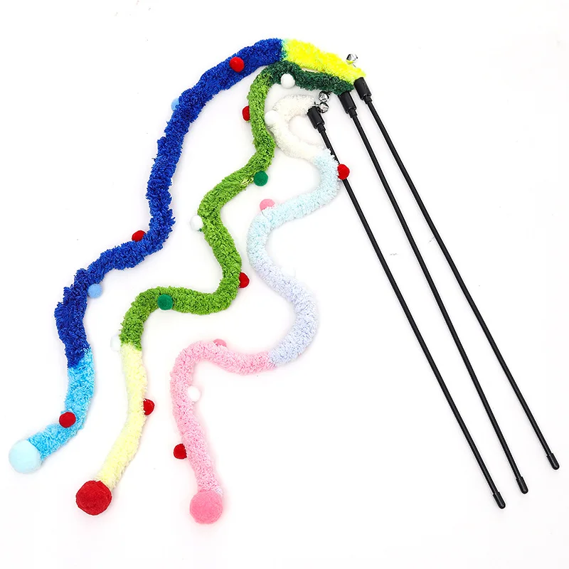 Cat Toys Rainbow Stripes Funny Cat Stick with Bell Interactive Play Pet Supplies Cat Toys Interactive Toy Caterpillar String