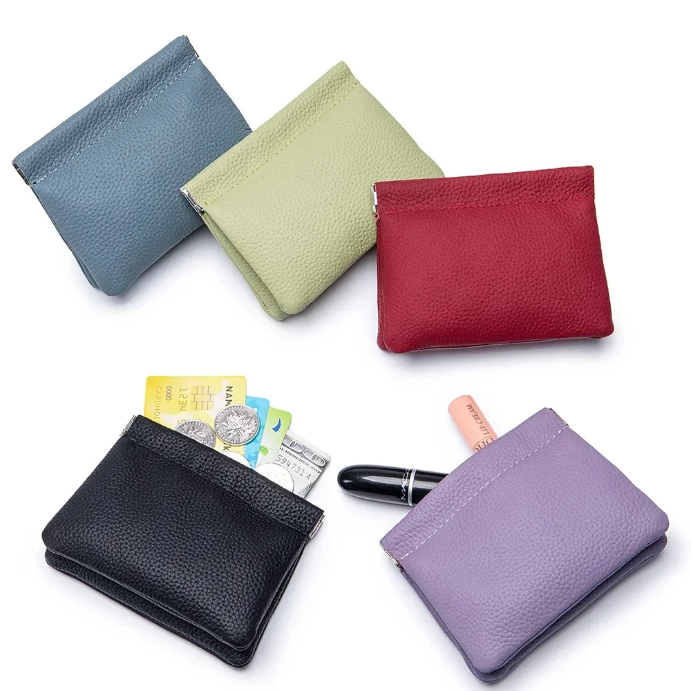 Women Men Genuine Leather Coin Purse Small Mini Short Wallet Bag Credit Card Holder for Kids Girl Money Change Key Earbuds Purse