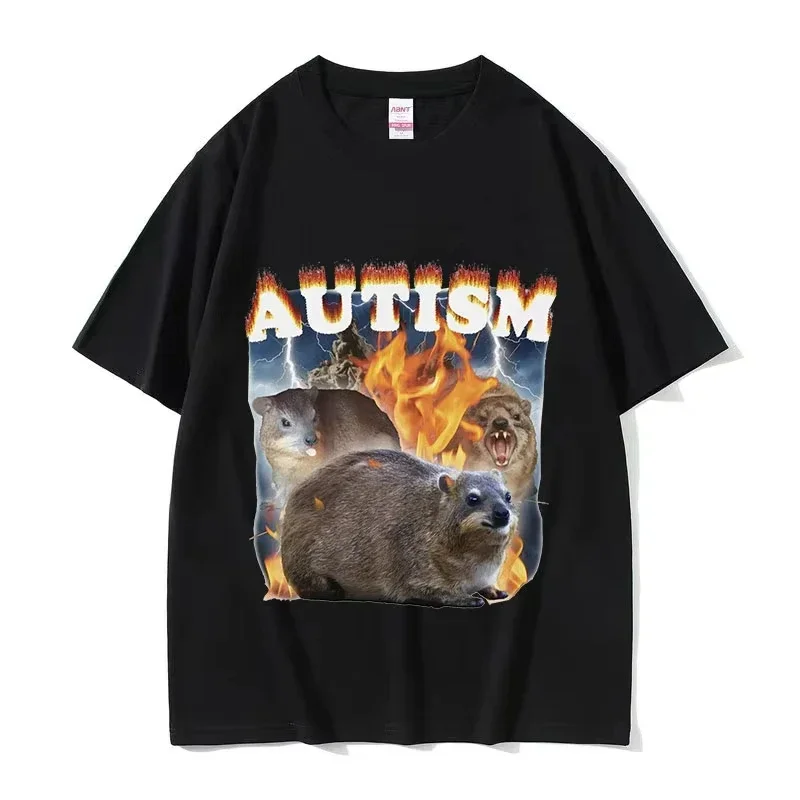 

Funny Autism Hyrax Meme T Shirt Men Fashion O-Neck High Quality Fashion T-shirts Unisex Retro Harajuku Oversized Cotton T-shirt