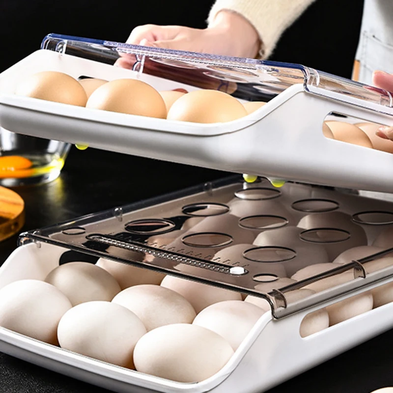 Auto Roll Transparent Egg Tray Storage Box Dispenser Holder Egg Skelter