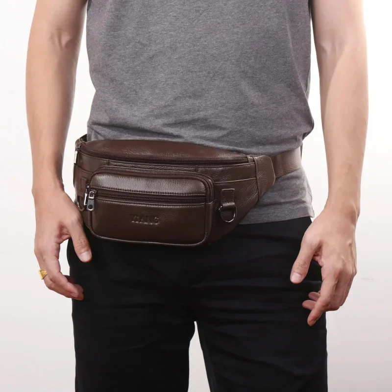 Riñonera de cuero genuino para hombre, bolso de hombro y cadera, a la moda, de alta calidad, nuevo