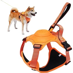 Retractable Dog Harness and Leash Set, All-in-One Automatic Anti-Burst Impact Flexible Rope, Anti-Twist Adjustable breathable br