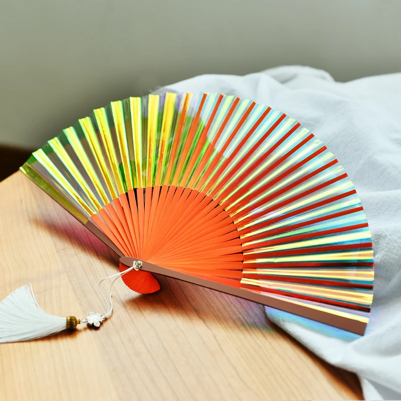 

Dazzling aluminum alloy side fracture fan girl heart dancing cheongsam bouncy metal summer camping can be fanned