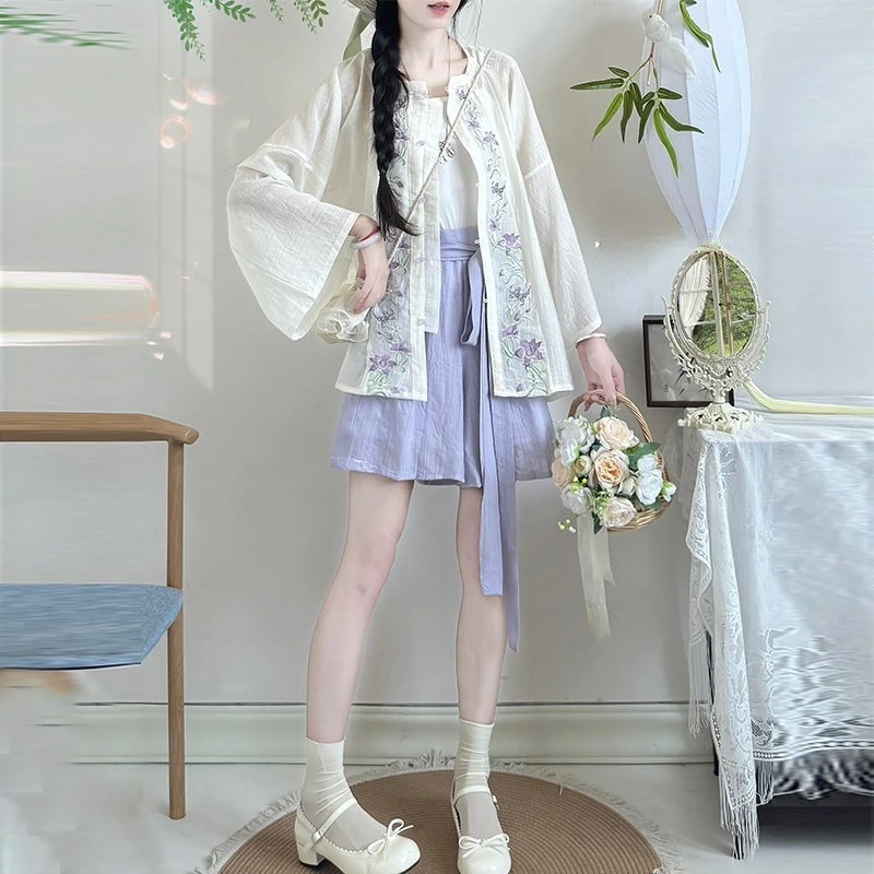 

Tencel Hanfu Set Women Round Neck Short Sleeve Shorts Summer Daily Commute