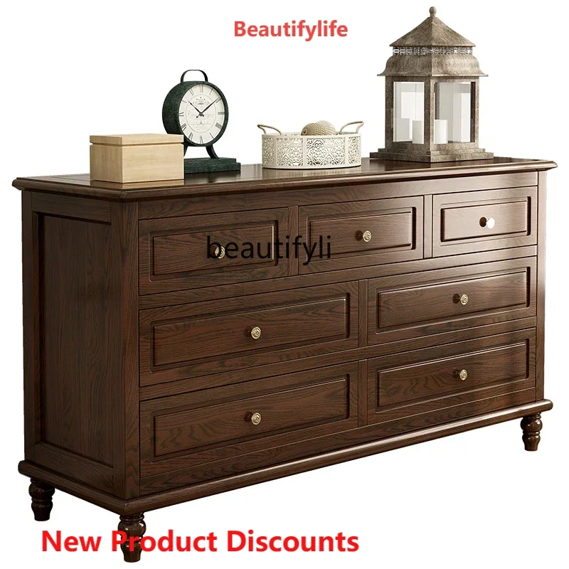 

S Solid Wood Chest of Drawers Country Style Ash White Hallway Solid Wood American Style Storage Cabinet Living Room Furniture
