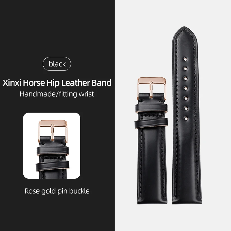 Handmade Japan Horse Leather Watchband18 19 20 22MM Black High-End Wear-Resistant Leather Bracelet Vintage Men\'s Watch Bracelet