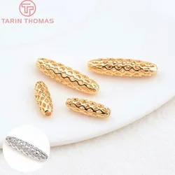 (3081)20PCS 8x5MM 8.5x3.5MM 10x4MM 24K Gold Color Brass Long Oval Grid Hollow Beads Spacer Beads  Quality Diy Jewelry Findings