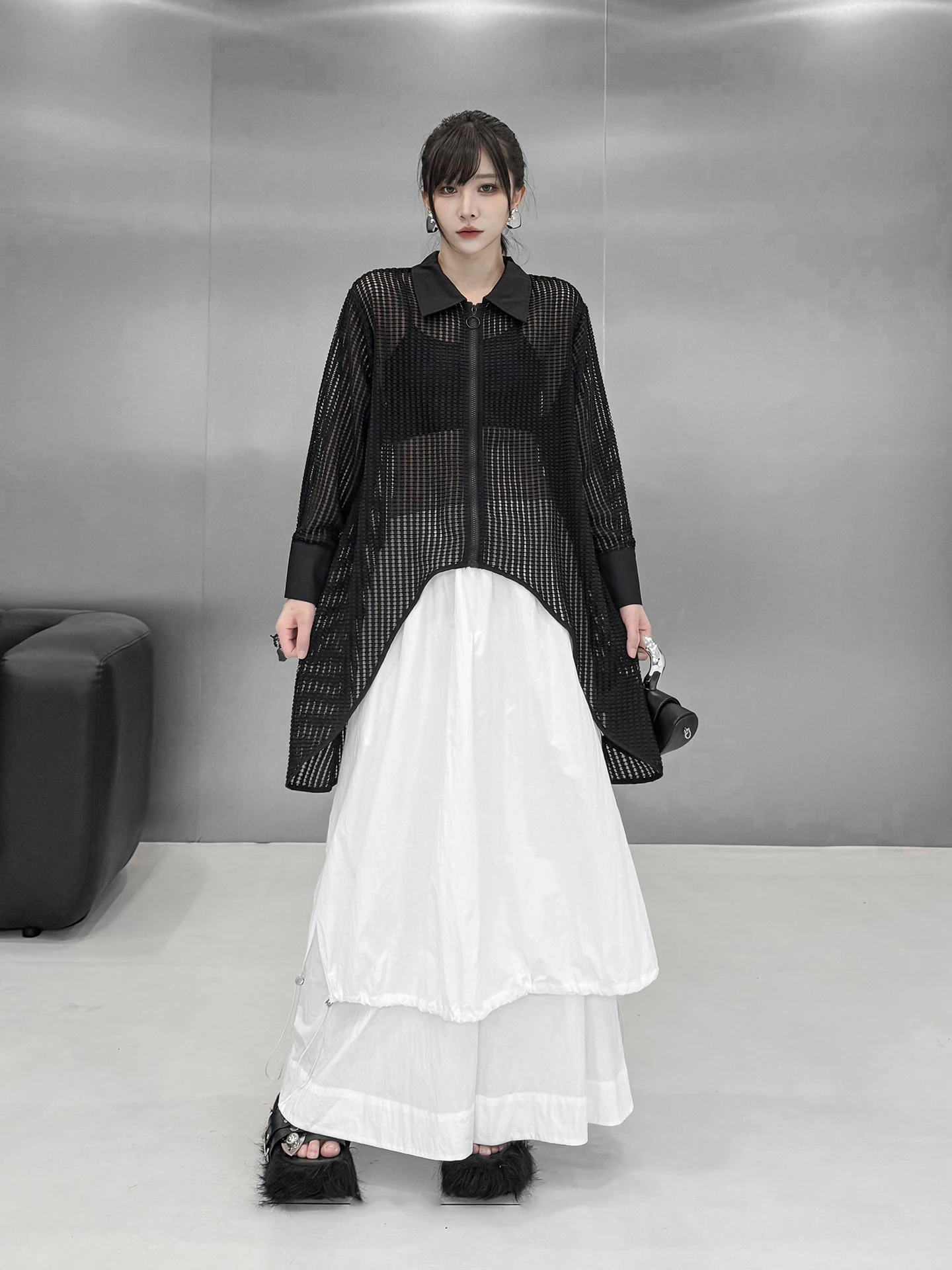 

Hong Kong Style Irregular Long Sleeve Women's Shirt Summer 2026 Slimming Splice Sun Protection Polyester Fiber Loose Fit