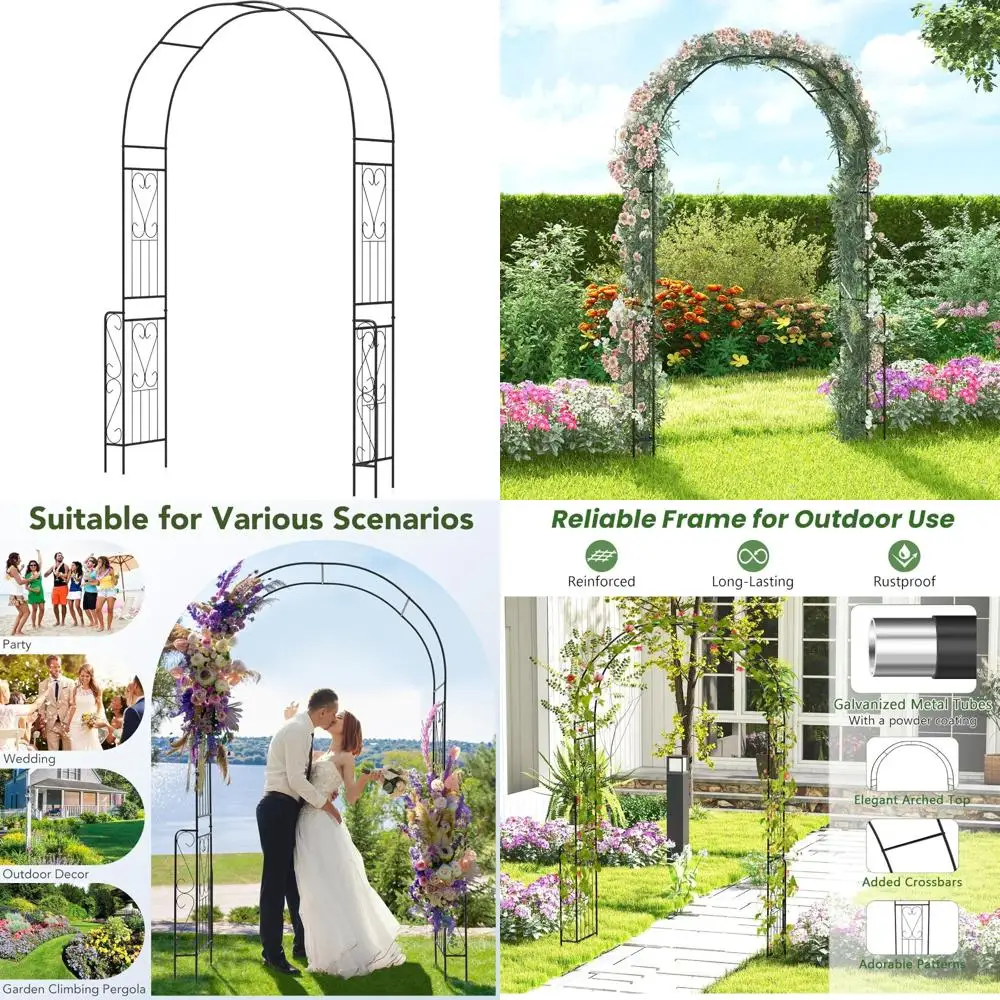 

7.9-Foot Garden Arch Trellis, Metal Pergola Arbor for Climbing Plants, Vines, and Roses, Outdoor Wedding Archway with Durable St