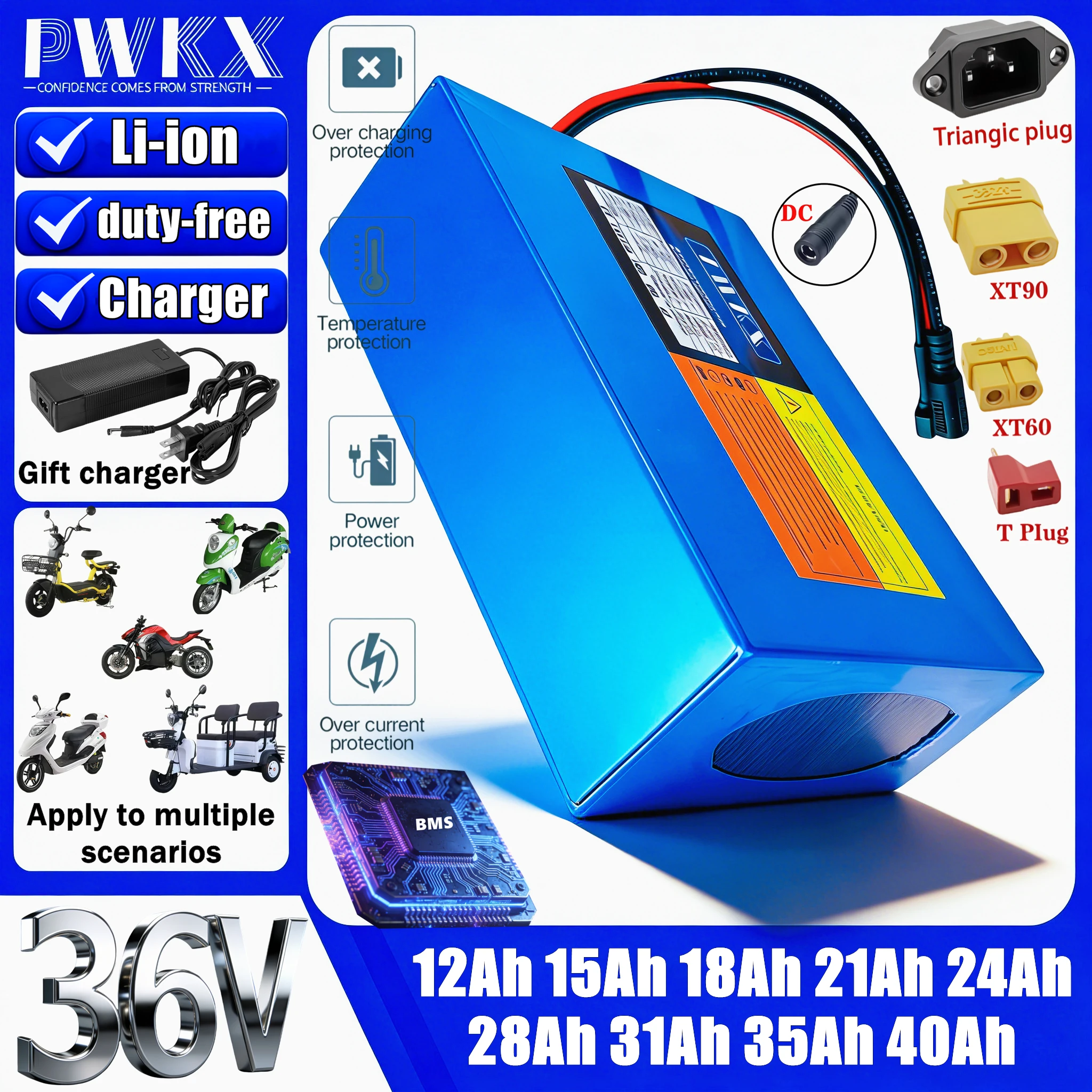 

Совершенно новый литиевый аккумулятор 36 В, 40 Ач, 35 Ач, 31 Ач, 28 Ач, 24 Ач, 21 Ач, 18 Ач, 15 Ач, 12 Ач, с BMS 1500 Вт для литий-ионного аккумулятора 42 В для электронного скутера