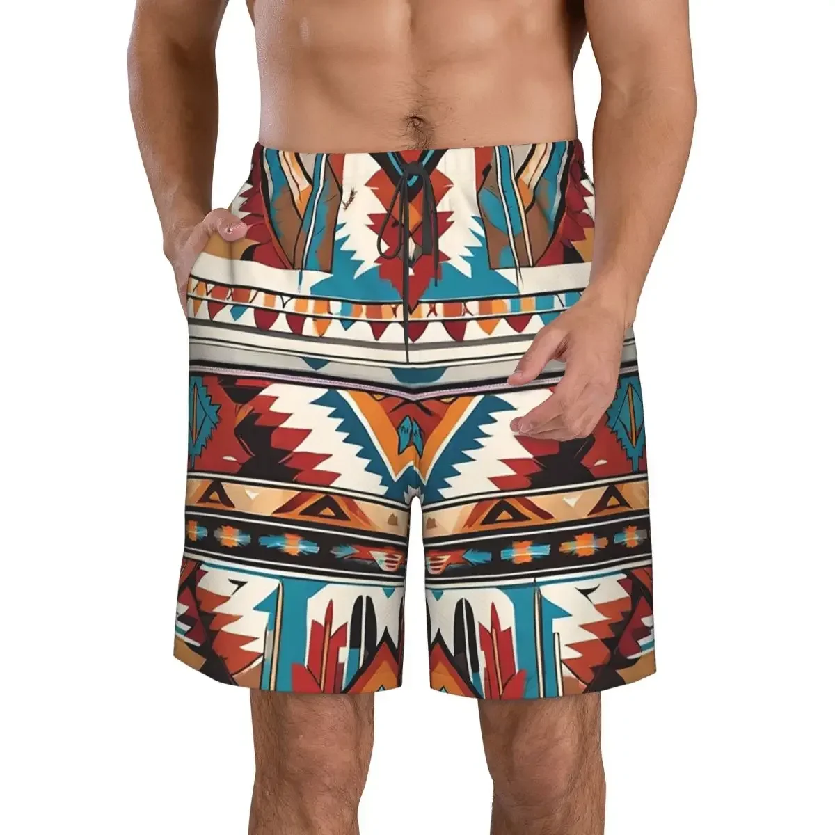 Navajo Watercolor Pattern Trunks Beach Board Shorts Casual Quick Dry Swim Summer Men Pants