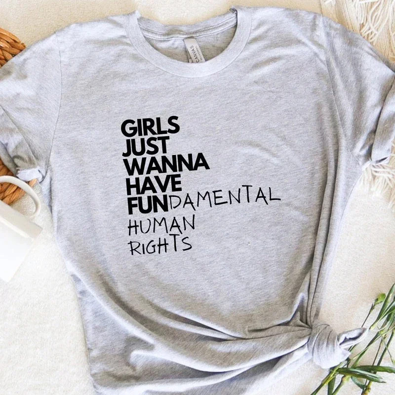These Girls Just Want Basic Human Rights Women's Summer Short-Sleeve Feminist T-Shirt Casual T-Shirt 90s Style T-Shirt Top