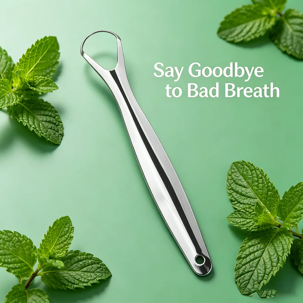 Stainless Steel Tongue Scrapers, Smooth Curved Oral Tongue Cleaners, Reusable Anti-Rust Tongue Coating Remover to Eliminate Bad