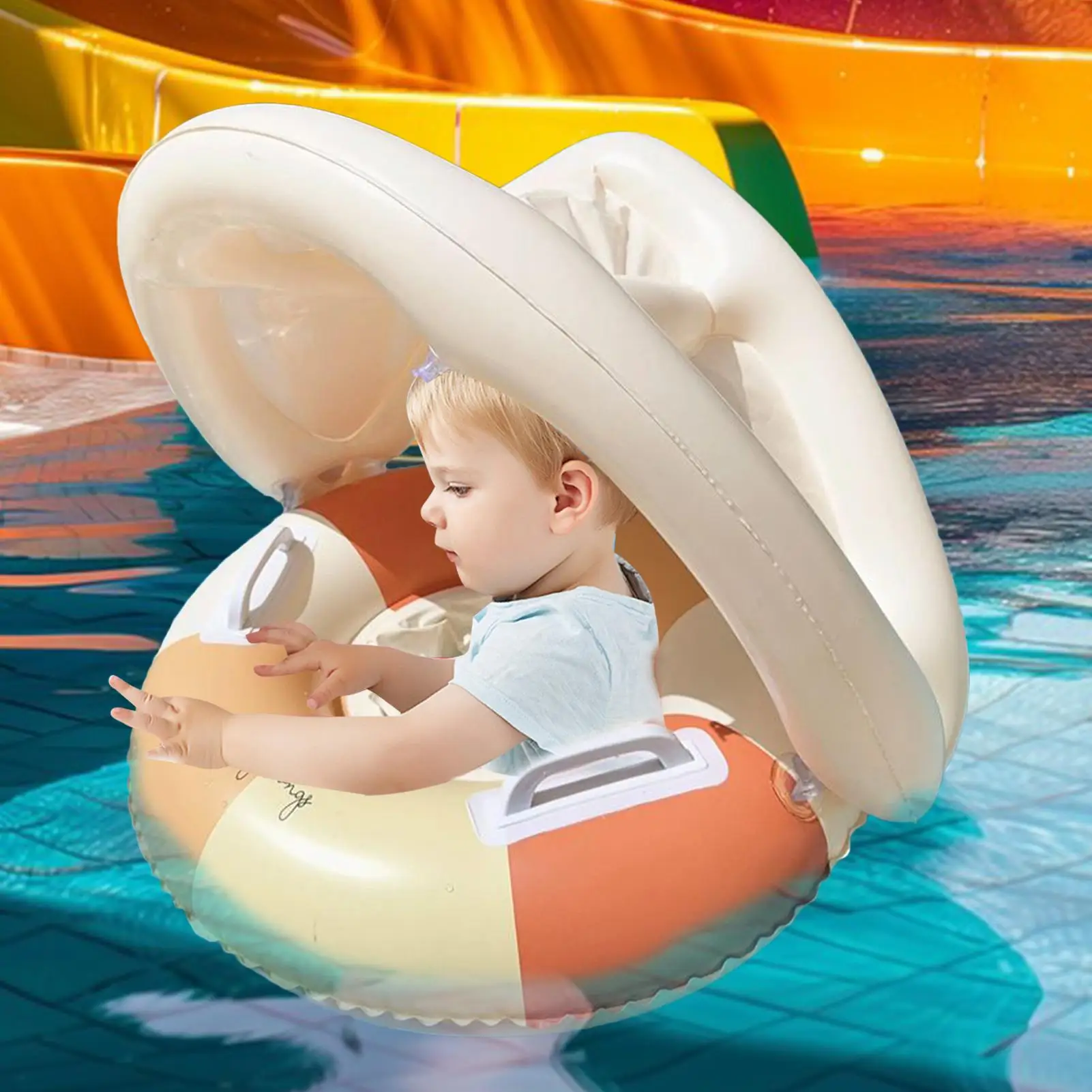 

Baby Swimming Ring Inflatable Swim Ring with Detachable Sunshade Toddlers Pool Float Beach Water for Summer Pool Party